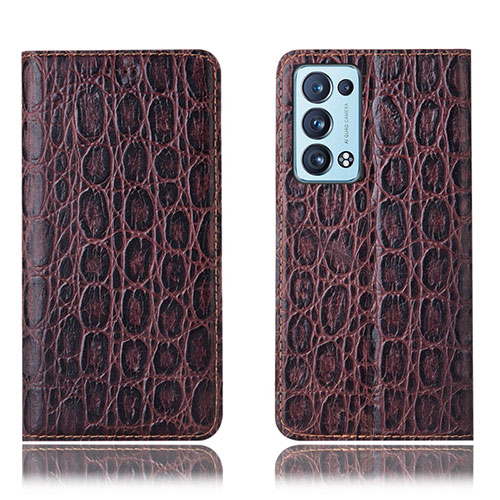 Leather Case Stands Flip Cover Holder H16P for Oppo Reno6 Pro+ Plus 5G Brown