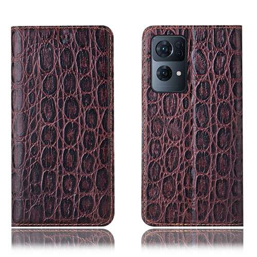 Leather Case Stands Flip Cover Holder H16P for Oppo Reno7 Pro 5G Brown
