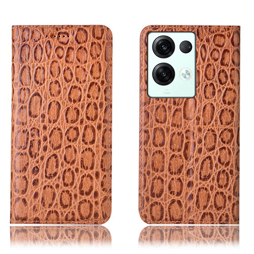 Leather Case Stands Flip Cover Holder H16P for Oppo Reno8 Pro 5G Light Brown