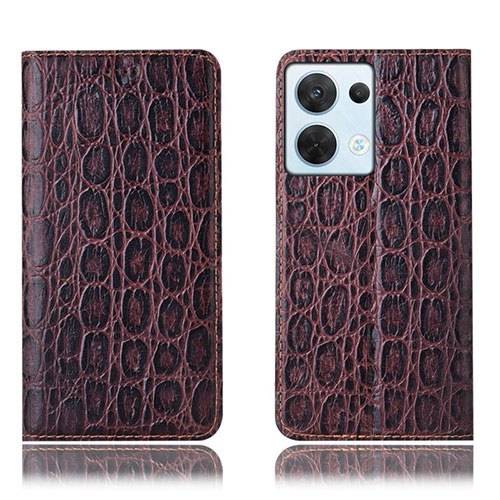 Leather Case Stands Flip Cover Holder H16P for Oppo Reno9 Pro 5G Brown