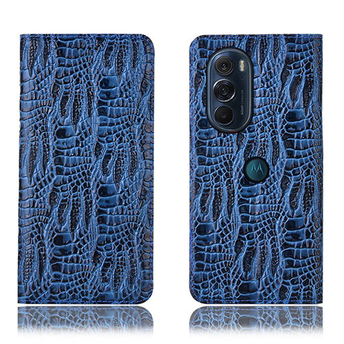 Leather Case Stands Flip Cover Holder H17P for Motorola Moto Edge X30 5G Blue