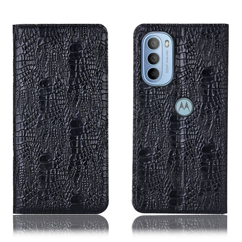 Leather Case Stands Flip Cover Holder H17P for Motorola Moto G31 Black