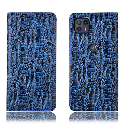 Leather Case Stands Flip Cover Holder H17P for Motorola Moto G50 5G Blue