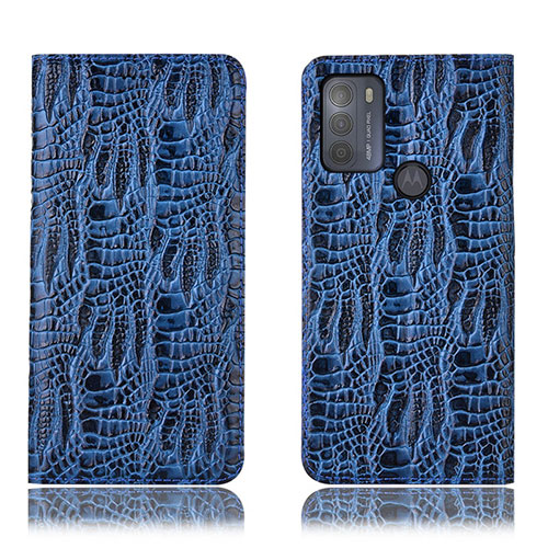 Leather Case Stands Flip Cover Holder H17P for Motorola Moto G50 Blue