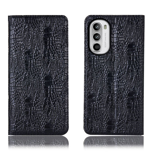 Leather Case Stands Flip Cover Holder H17P for Motorola Moto G82 5G Black