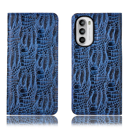 Leather Case Stands Flip Cover Holder H17P for Motorola Moto G82 5G Blue