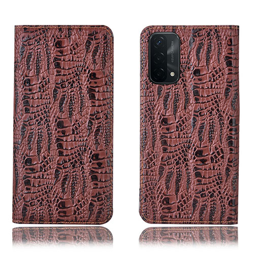 Leather Case Stands Flip Cover Holder H17P for OnePlus Nord N200 5G Brown