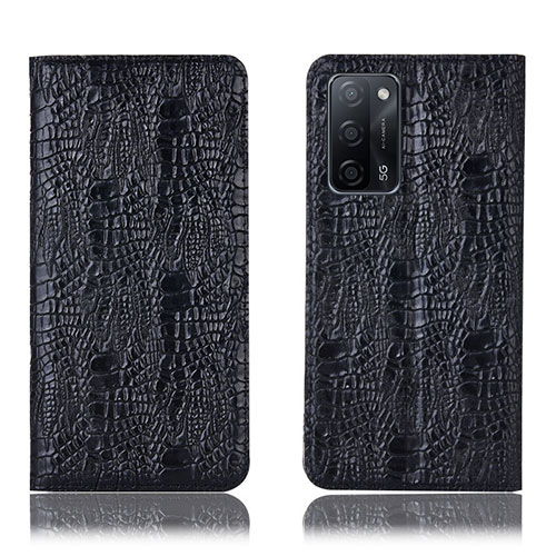 Leather Case Stands Flip Cover Holder H17P for Oppo A53s 5G Black