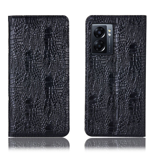 Leather Case Stands Flip Cover Holder H17P for Oppo A56S 5G Black