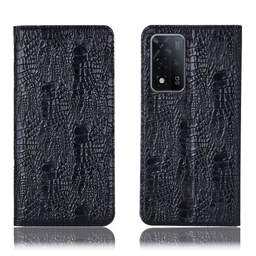 Leather Case Stands Flip Cover Holder H17P for Oppo A93s 5G Black