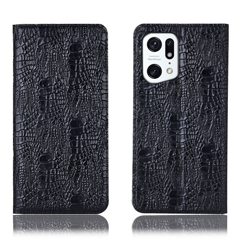 Leather Case Stands Flip Cover Holder H17P for Oppo Find X5 5G Black