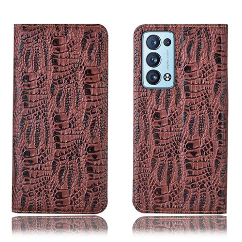 Leather Case Stands Flip Cover Holder H17P for Oppo Reno6 Pro+ Plus 5G Brown