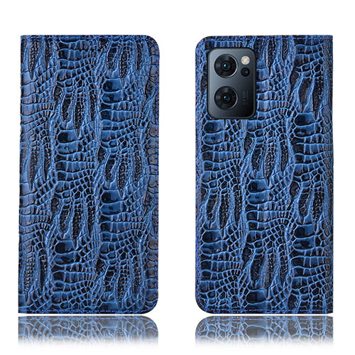 Leather Case Stands Flip Cover Holder H17P for Oppo Reno7 5G Blue