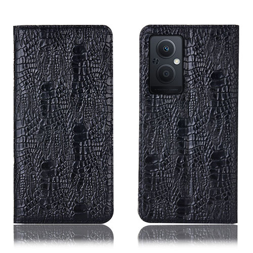 Leather Case Stands Flip Cover Holder H17P for Oppo Reno7 Lite 5G Black