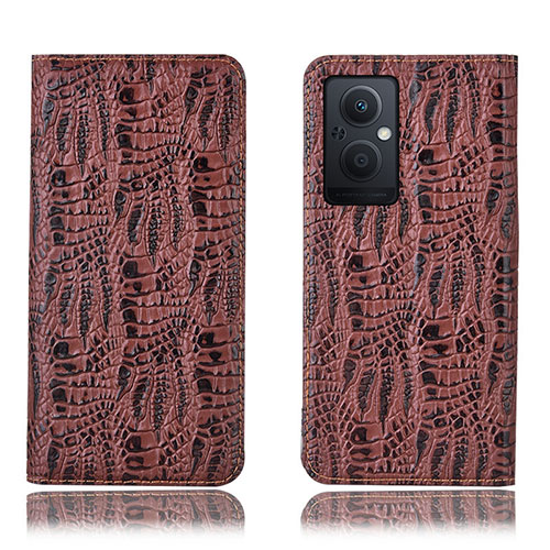 Leather Case Stands Flip Cover Holder H17P for Oppo Reno7 Lite 5G Brown