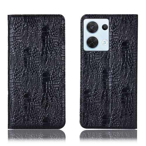 Leather Case Stands Flip Cover Holder H17P for Oppo Reno8 5G Black
