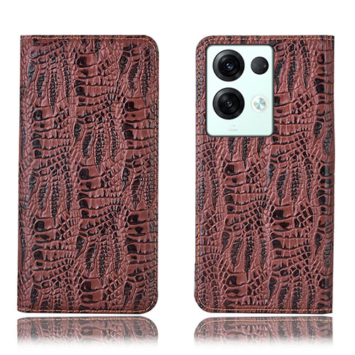 Leather Case Stands Flip Cover Holder H17P for Oppo Reno8 Pro+ Plus 5G Brown