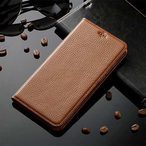 Leather Case Stands Flip Cover Holder H17P for Vivo iQOO 9 5G Light Brown