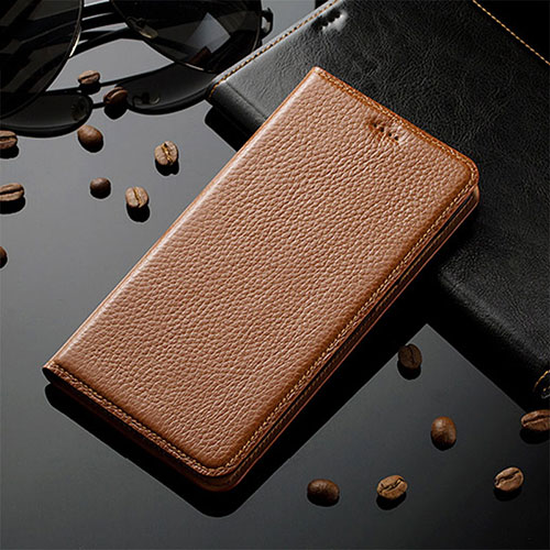 Leather Case Stands Flip Cover Holder H17P for Vivo iQOO 9 Pro 5G Light Brown