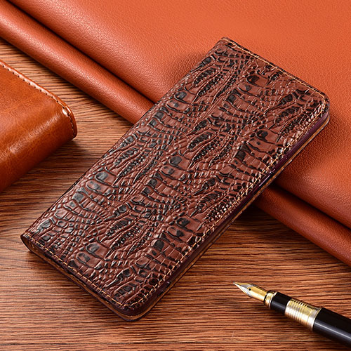 Leather Case Stands Flip Cover Holder H17P for Xiaomi Redmi K30S 5G Brown