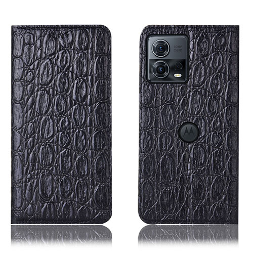 Leather Case Stands Flip Cover Holder H18P for Motorola Moto Edge S30 Pro 5G Black