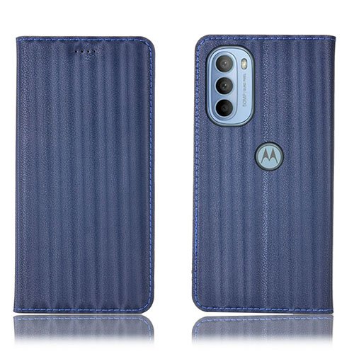 Leather Case Stands Flip Cover Holder H18P for Motorola Moto G31 Blue