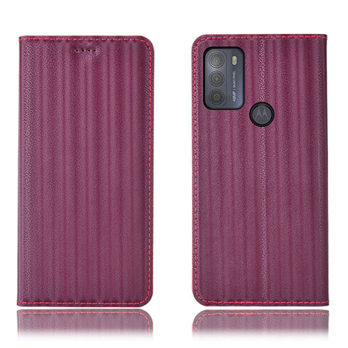 Leather Case Stands Flip Cover Holder H18P for Motorola Moto G50 Red Wine