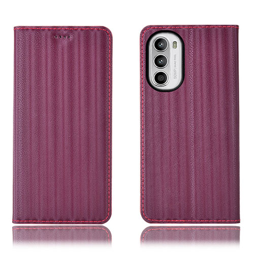 Leather Case Stands Flip Cover Holder H18P for Motorola Moto G71s 5G Red Wine