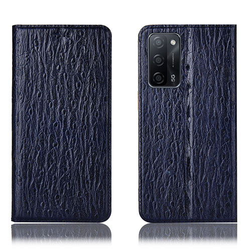 Leather Case Stands Flip Cover Holder H18P for Oppo A53s 5G Blue