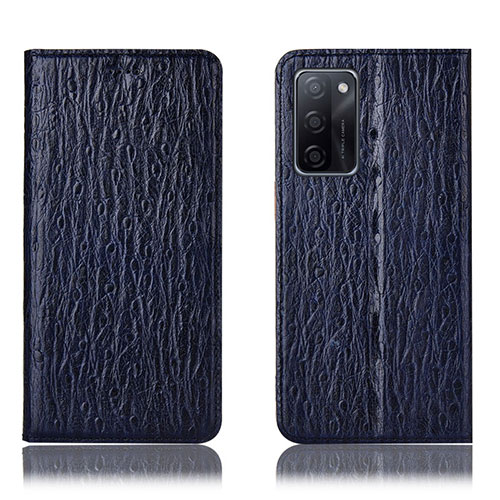 Leather Case Stands Flip Cover Holder H18P for Oppo A55S 5G Blue