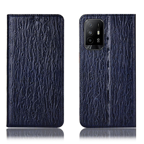 Leather Case Stands Flip Cover Holder H18P for Oppo F19 Pro+ Plus 5G Blue