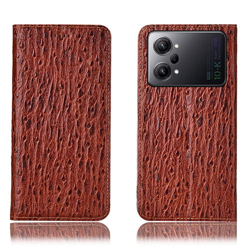 Leather Case Stands Flip Cover Holder H18P for Oppo K10 Pro 5G Brown