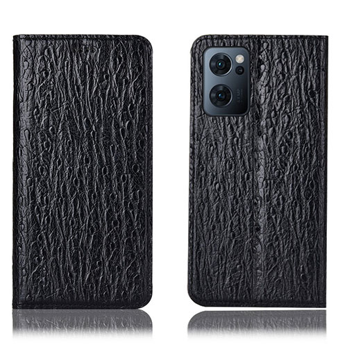 Leather Case Stands Flip Cover Holder H18P for Oppo Reno7 5G Black