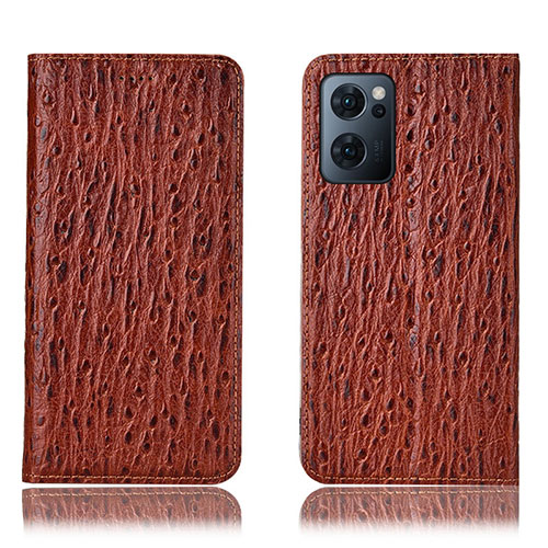 Leather Case Stands Flip Cover Holder H18P for Oppo Reno7 5G Brown