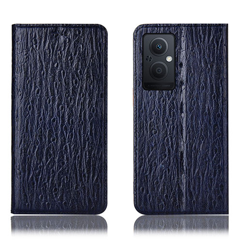 Leather Case Stands Flip Cover Holder H18P for Oppo Reno7 Lite 5G Blue