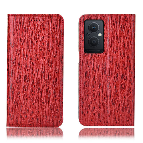 Leather Case Stands Flip Cover Holder H18P for Oppo Reno7 Lite 5G Red