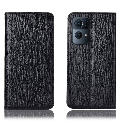 Leather Case Stands Flip Cover Holder H18P for Oppo Reno7 Pro 5G Black