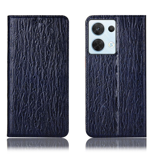 Leather Case Stands Flip Cover Holder H18P for Oppo Reno8 5G Blue