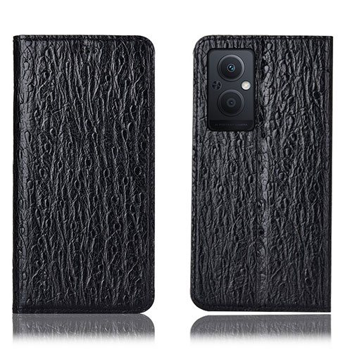 Leather Case Stands Flip Cover Holder H18P for Oppo Reno8 Lite 5G Black