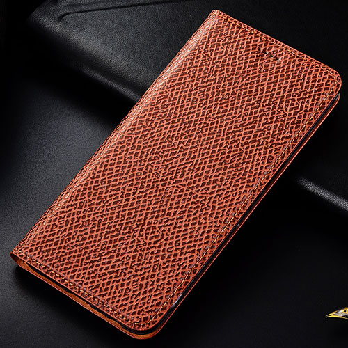 Leather Case Stands Flip Cover Holder H18P for Samsung Galaxy A01 Core Brown