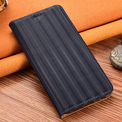 Leather Case Stands Flip Cover Holder H18P for Samsung Galaxy S22 5G Blue