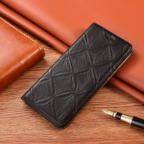 Leather Case Stands Flip Cover Holder H19P for Apple iPhone SE3 (2022) Black