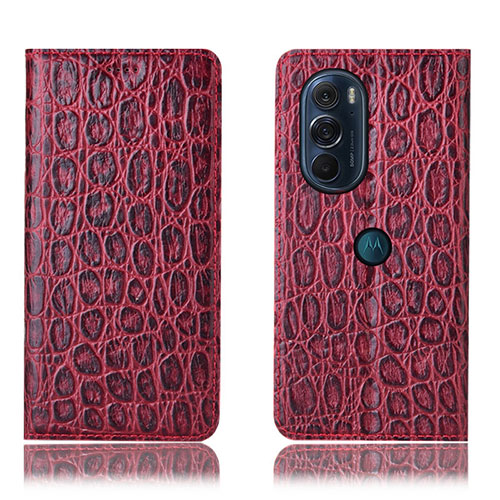 Leather Case Stands Flip Cover Holder H19P for Motorola Moto Edge 30 Pro 5G Red