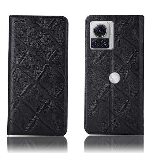 Leather Case Stands Flip Cover Holder H19P for Motorola Moto Edge X30 Pro 5G Black