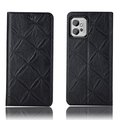 Leather Case Stands Flip Cover Holder H19P for Motorola Moto G32 Black