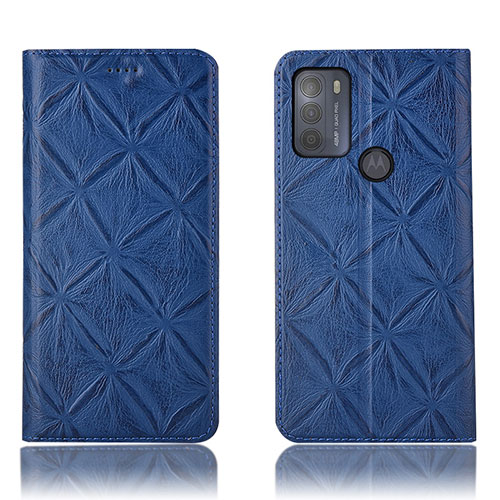 Leather Case Stands Flip Cover Holder H19P for Motorola Moto G50 Blue