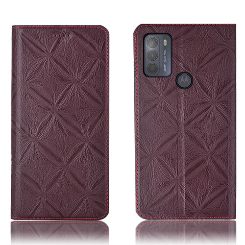 Leather Case Stands Flip Cover Holder H19P for Motorola Moto G50 Red Wine