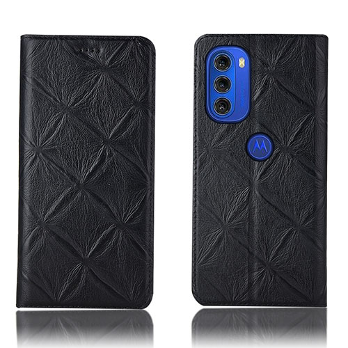 Leather Case Stands Flip Cover Holder H19P for Motorola Moto G51 5G Black