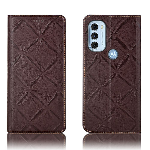 Leather Case Stands Flip Cover Holder H19P for Motorola Moto G71 5G Brown