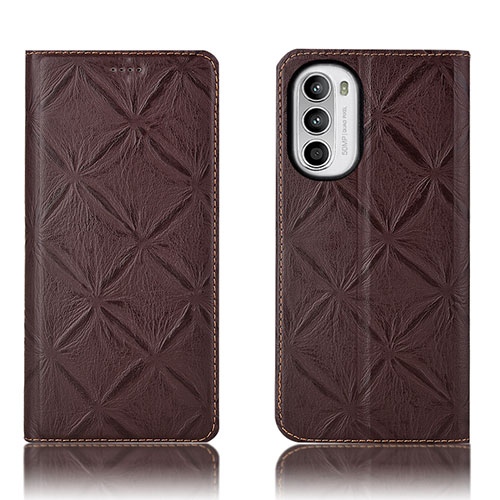 Leather Case Stands Flip Cover Holder H19P for Motorola Moto G82 5G Brown